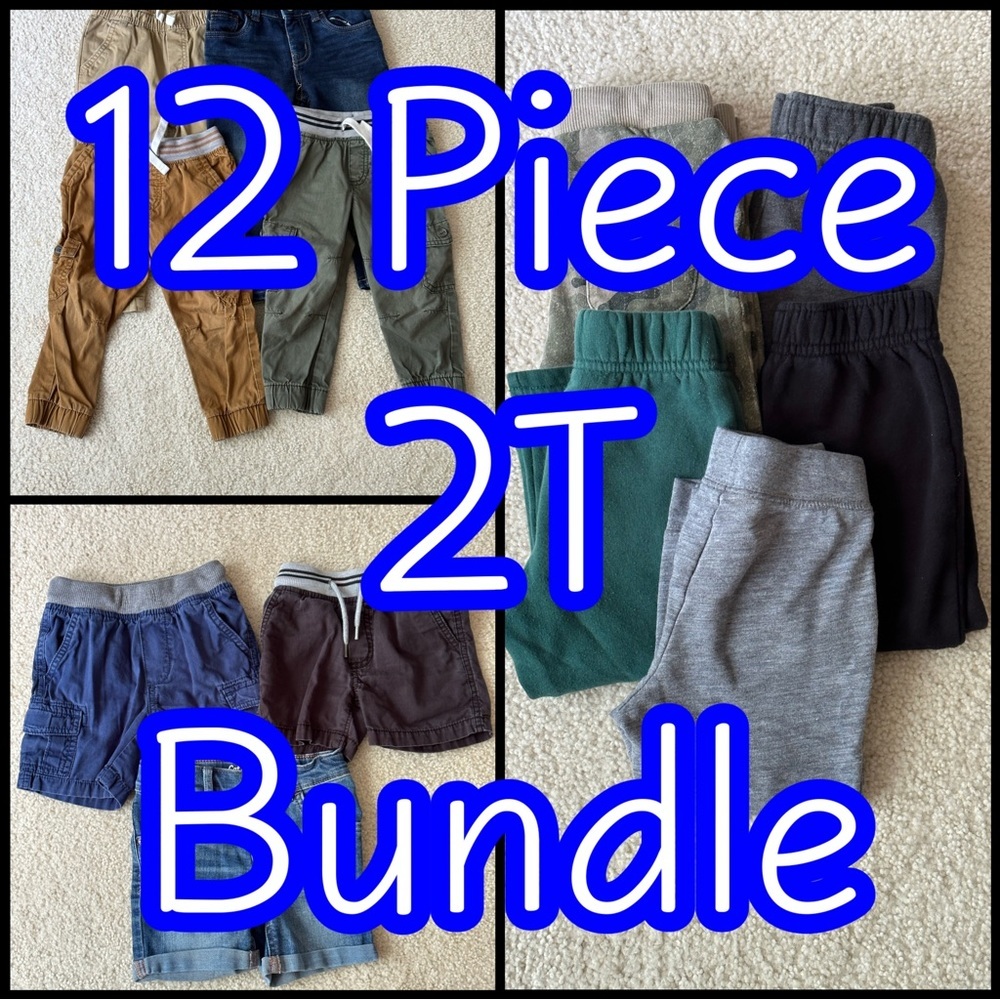 12 Piece Toddler Boy Size 2T Cat & Jack Oshkosh Pant & Shorts Variety Bundle